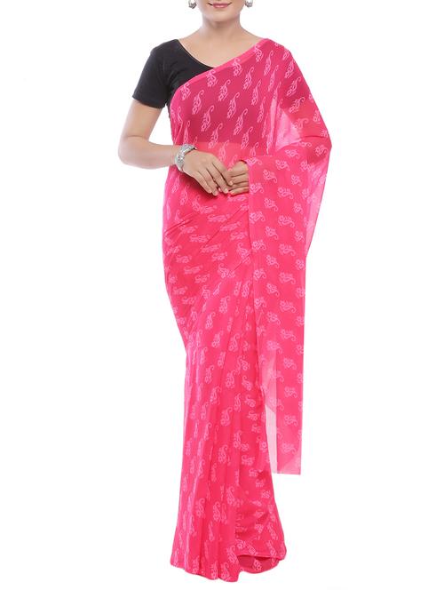 pink printed georgette saree with blouse - 14220506 - Very Small Image - 1