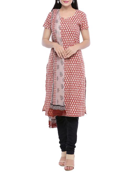 red unstitched churidaar dress material - 14220714 - Very Small Image - 1