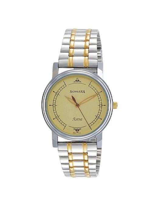 sonata analog champagne dial men's watch-77056bm01j - 14220845 - Very Small Image - 1