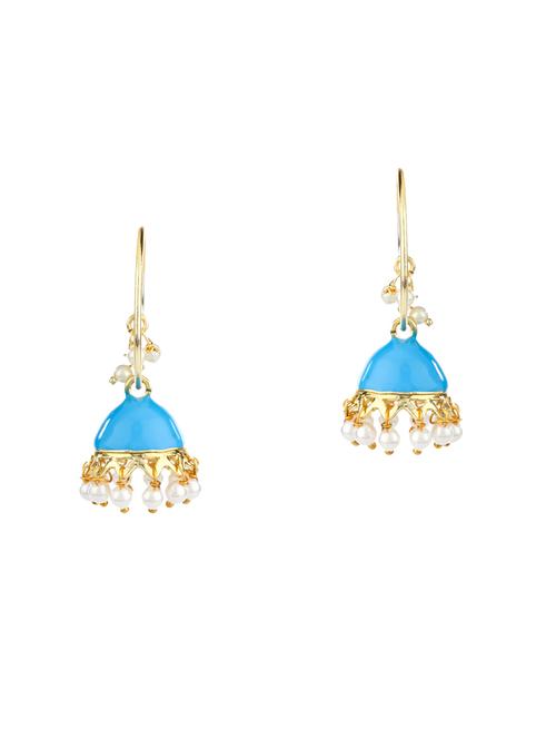 blue colored brass drop earrings - 14221779 - Very Small Image - 1