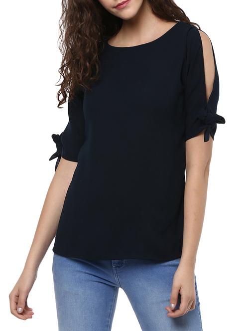 navy blue crepe regular top - 14222207 - Very Small Image - 1