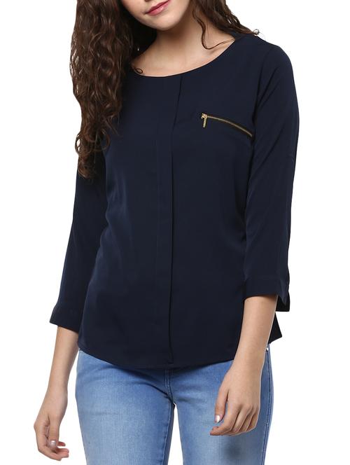 navy blue crepe regular top - 14222212 - Very Small Image - 1