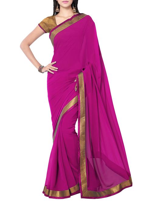 pink georgette bordered saree with blouse - 14222540 - Very Small Image - 1