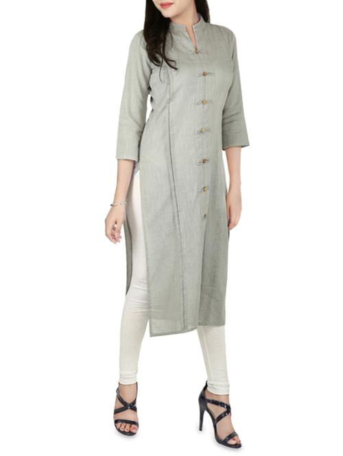 grey cotton solid straight kurta - 14222598 - Very Small Image - 1