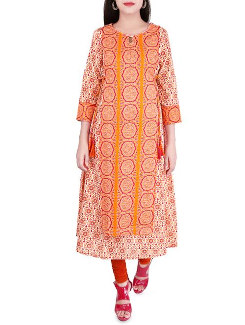 ethnic motifs printed layered kurta - 14222614 - Very Small Image - 1