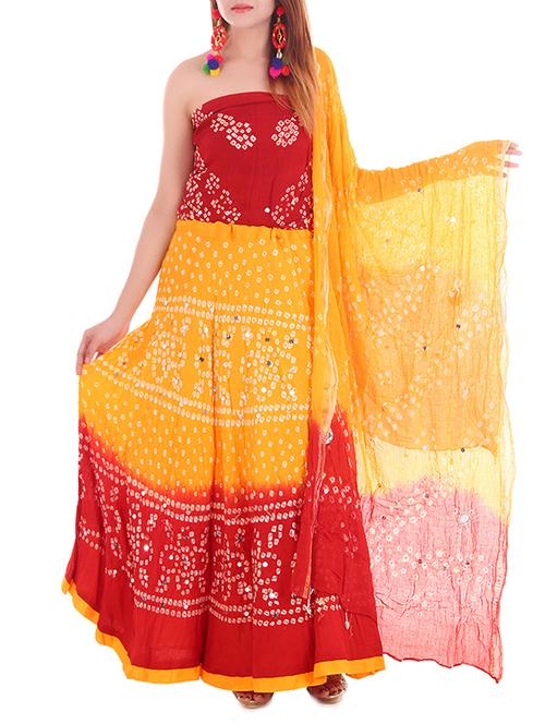 yellow cotton flared lehenga - 14222971 - Very Small Image - 1