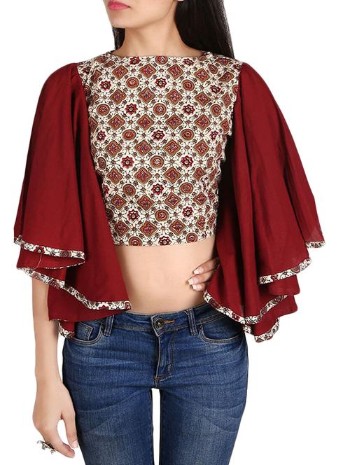 maroon flared sleeved blouse - 14223364 - Very Small Image - 1