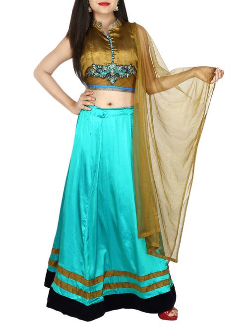 multi colored silk a-line lehenga - 14223663 - Very Small Image - 1