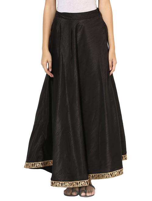 Black Dupion Lace Flared Skirt - 14223709 - Very Small Image - 1