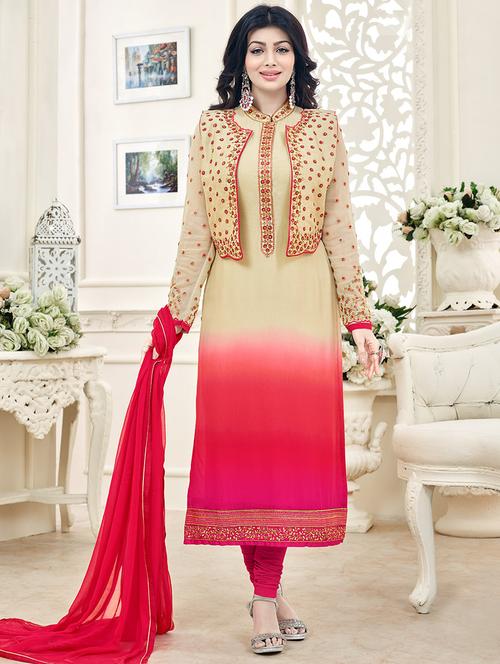 beige semi stitched churidaar suit - 14223794 - Very Small Image - 1