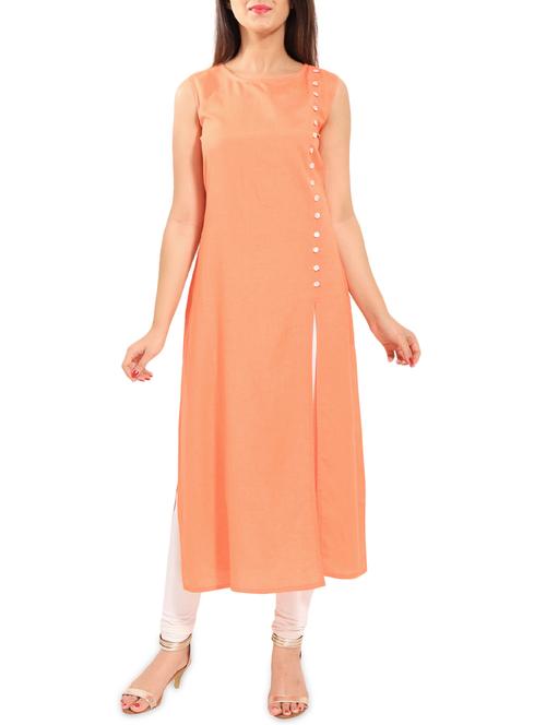 peach rayon high-slit kurta - 14224092 - Very Small Image - 1