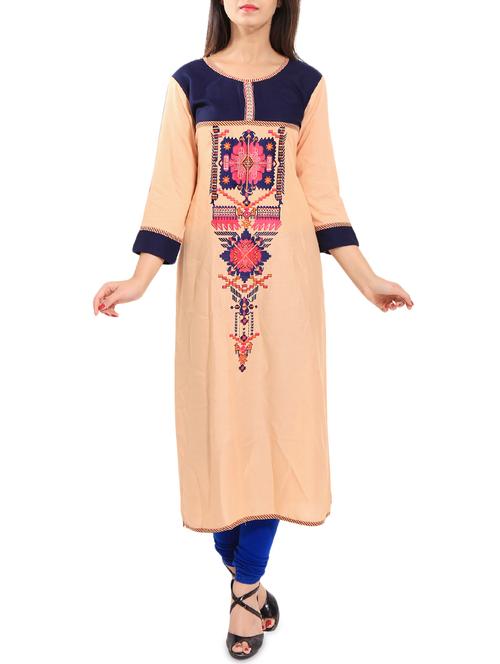 beige rayon straight kurta - 14224107 - Very Small Image - 1