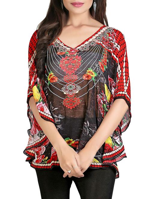 multicolored printed georgette poncho - 14224131 - Very Small Image - 1