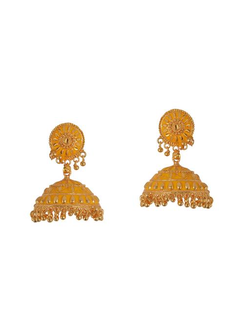 yellow metal jhumka earrings - 14224461 - Very Small Image - 1