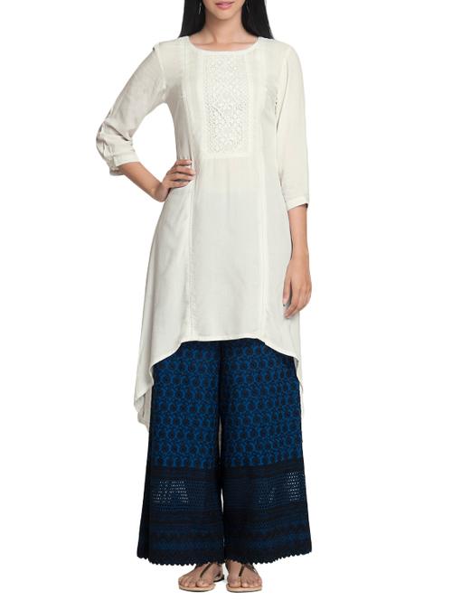white rayon high-low kurta - 14224998 - Very Small Image - 1