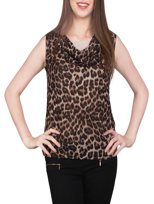 brown animal printed georgette regular top - 14225836 - Very Small Image - 1
