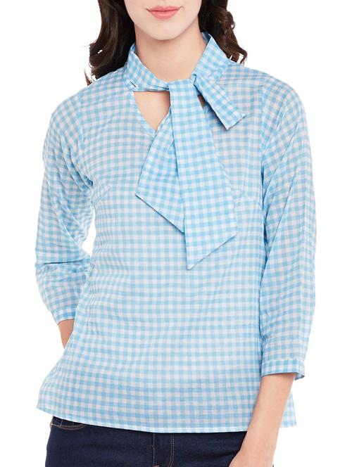 light blue checkered cotton regular top - 14225904 - Very Small Image - 1