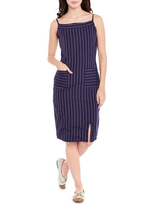 navy blue striped cotton sheath dress - 14225928 - Very Small Image - 1