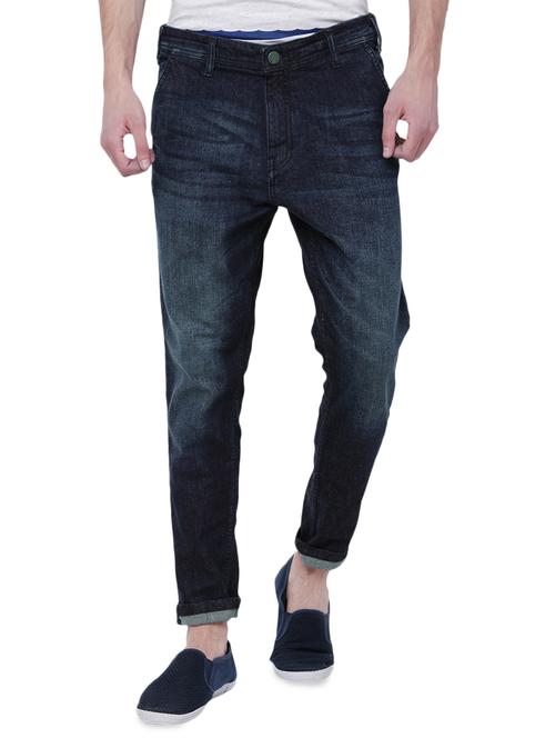 navy blue cotton blend washed jeans - 14226952 - Very Small Image - 1