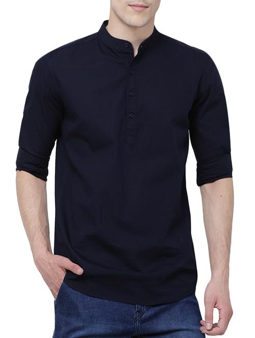 navy blue cotton short kurta - 14227013 - Very Small Image - 1