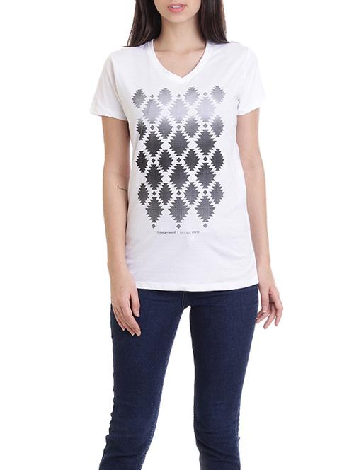 white printed cotton casual tee - 14227260 - Very Small Image - 1