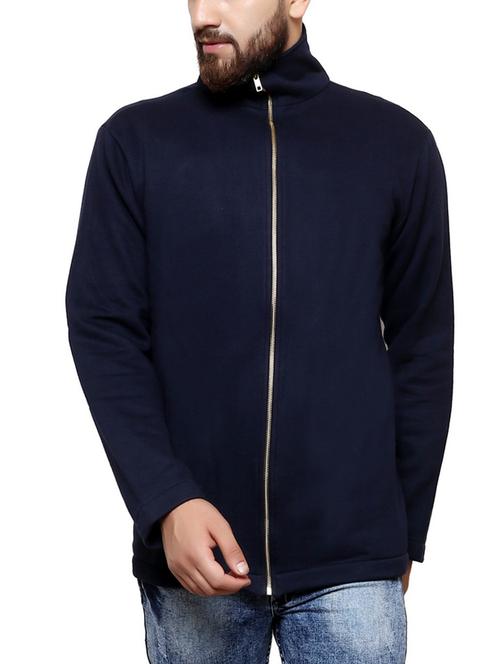 navy blue solid fleece casual jacket - 14227816 - Very Small Image - 1