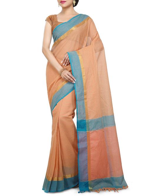 orange cotton woven saree with blouse - 14228565 - Very Small Image - 1