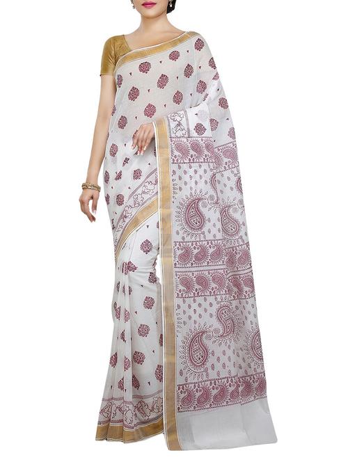 white cotton woven saree - 14228597 - Very Small Image - 1
