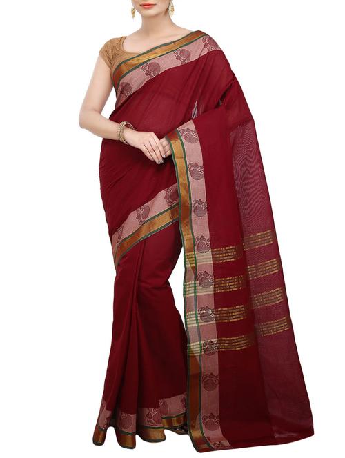 maroon cotton woven saree - 14228602 - Very Small Image - 1