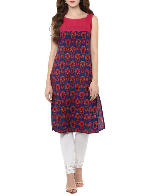 blue cotton straight kurta - 14228767 - Very Small Image - 1