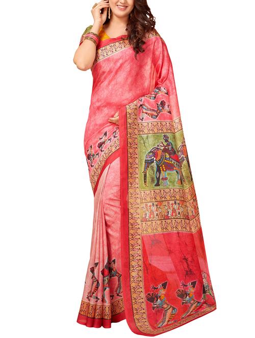pink printed saree with blouse - 14232445 - Very Small Image - 1