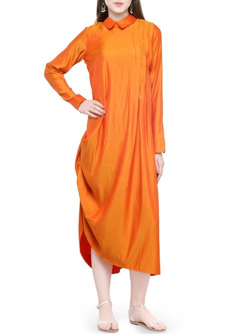 orange silk fusion kurta - 14232719 - Very Small Image - 1