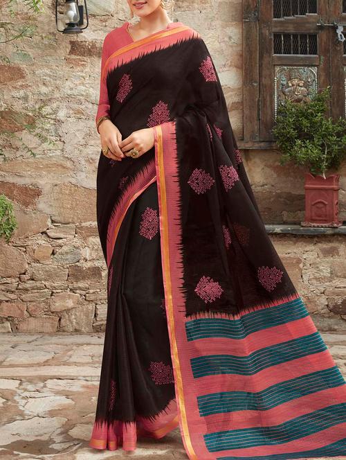 black cotton silk printed saree - 14233532 - Very Small Image - 1