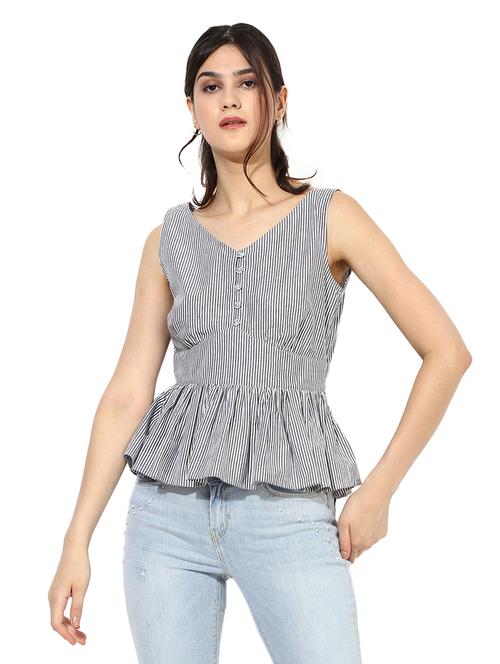v- neck striped peplum top - 14234544 - Very Small Image - 1