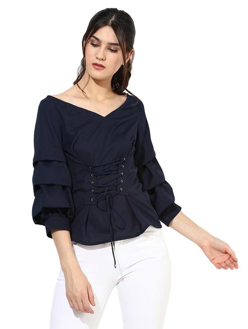 women's ruffle v neck top - 14234548 - Very Small Image - 1
