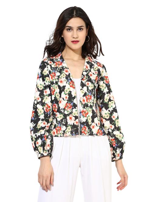 lapel neck floral cotton jacket - 14234550 - Very Small Image - 1