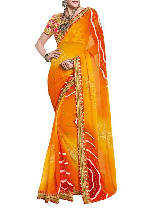 yellow georgette tie and dye saree with blouse - 14235151 - Very Small Image - 1