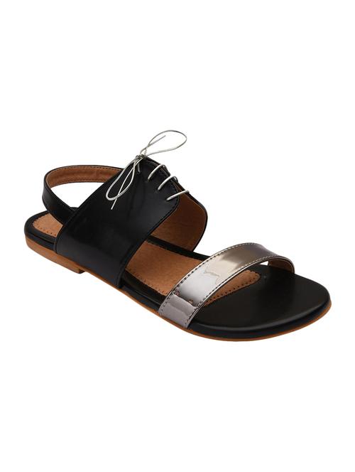 Black Faux Leather Back Strap Sandals - 14235759 - Very Small Image - 1