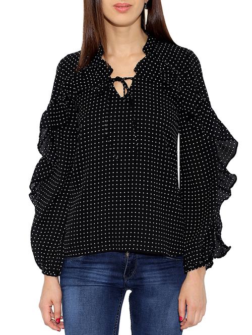 ruffle sleeved tie neck top - 14235831 - Very Small Image - 1