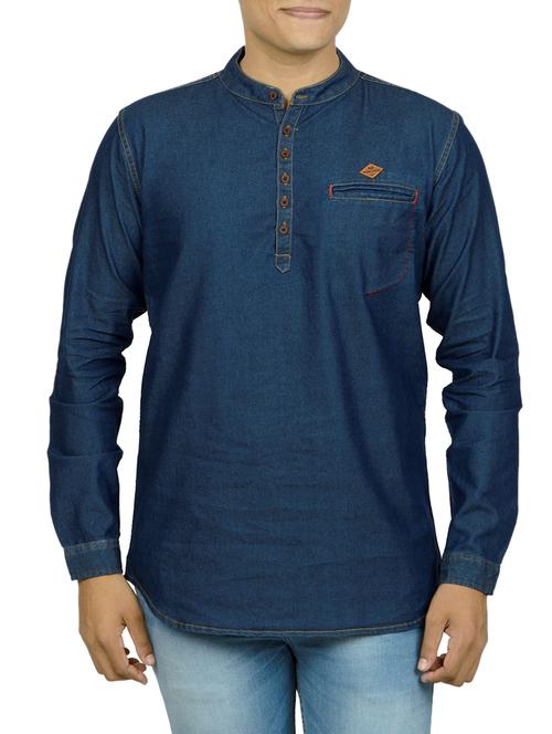 dark blue denim short kurta - 14236804 - Very Small Image - 1
