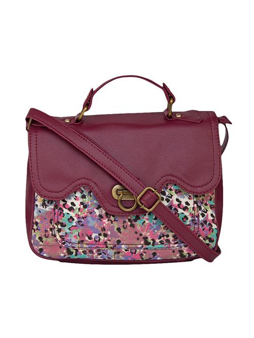 maroon  leatherette  printed sling bag - 14237740 - Very Small Image - 1