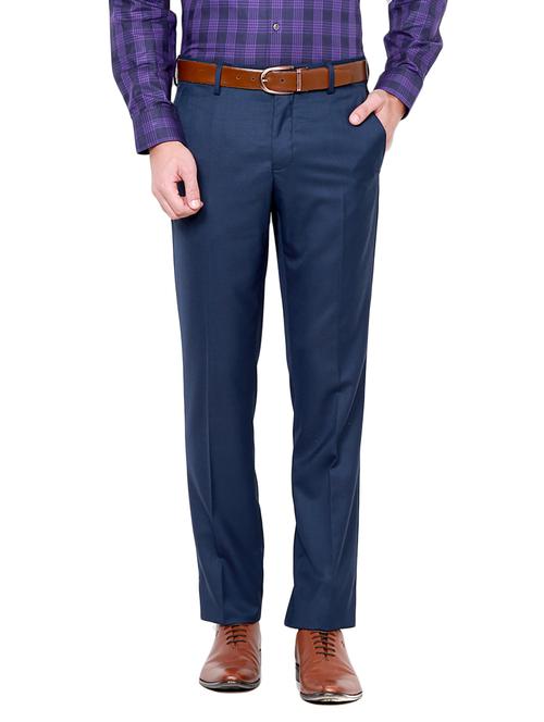 blue polyester blend flat front trousers - 14239646 - Very Small Image - 1