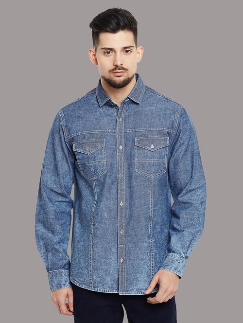 blue denim casual shirt - 14240898 - Very Small Image - 1