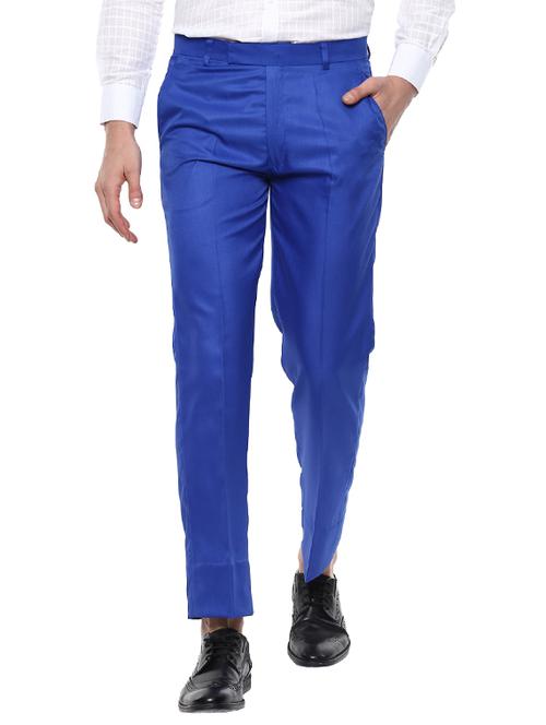 dark blue cotton blend flat front casual trouser - 14241596 - Very Small Image - 1