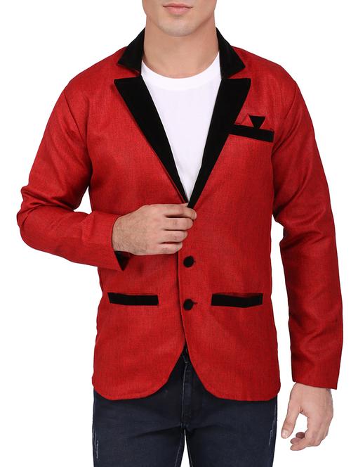 red khadi cotton casual blazer - 14242212 - Very Small Image - 1