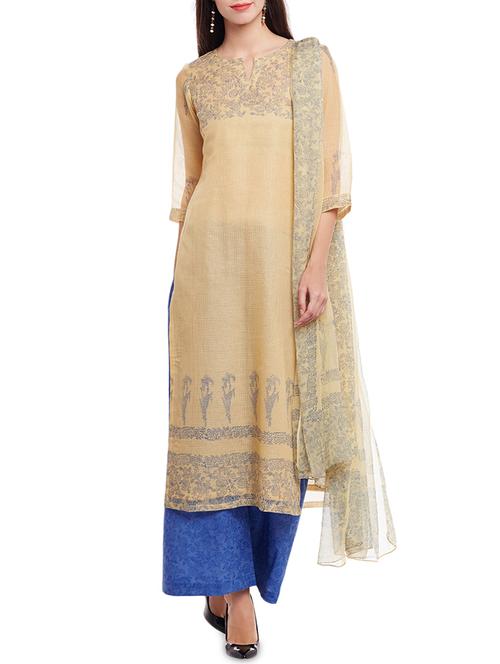 printed unstitched palazzo suit - 14242477 - Very Small Image - 1