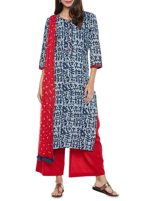 pinkshink tribal block print pure cotton dress material - 14242488 - Very Small Image - 1