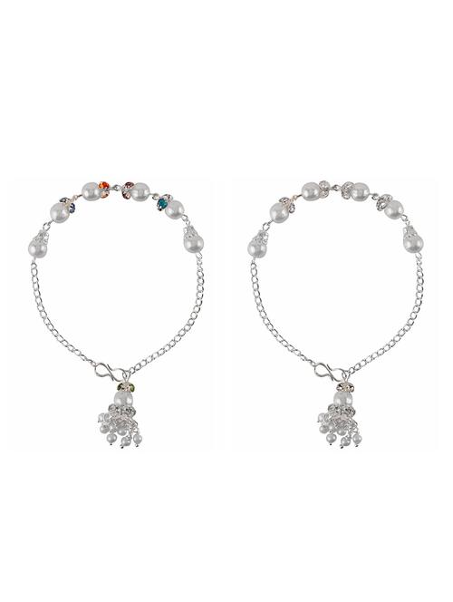 combo of 2 multicolor rhinestones studded bracelet with faux pearls for women - 14248612 - Very Small Image - 1