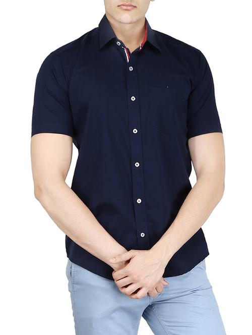navy blue cotton casual shirt - 14248958 - Very Small Image - 1