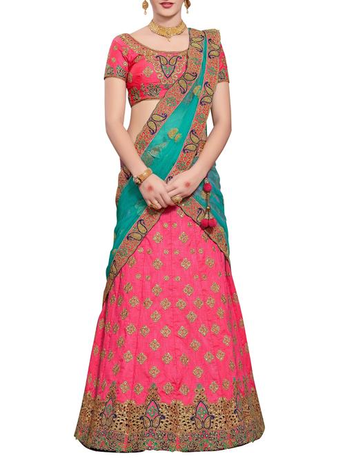 pink silk aline lehenga - 14249790 - Very Small Image - 1